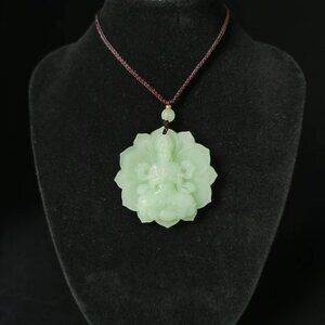 Hand-Carved Natural Green Jade Guanyin Pendant-Lotus Platform Guanyin Zen Gemsto